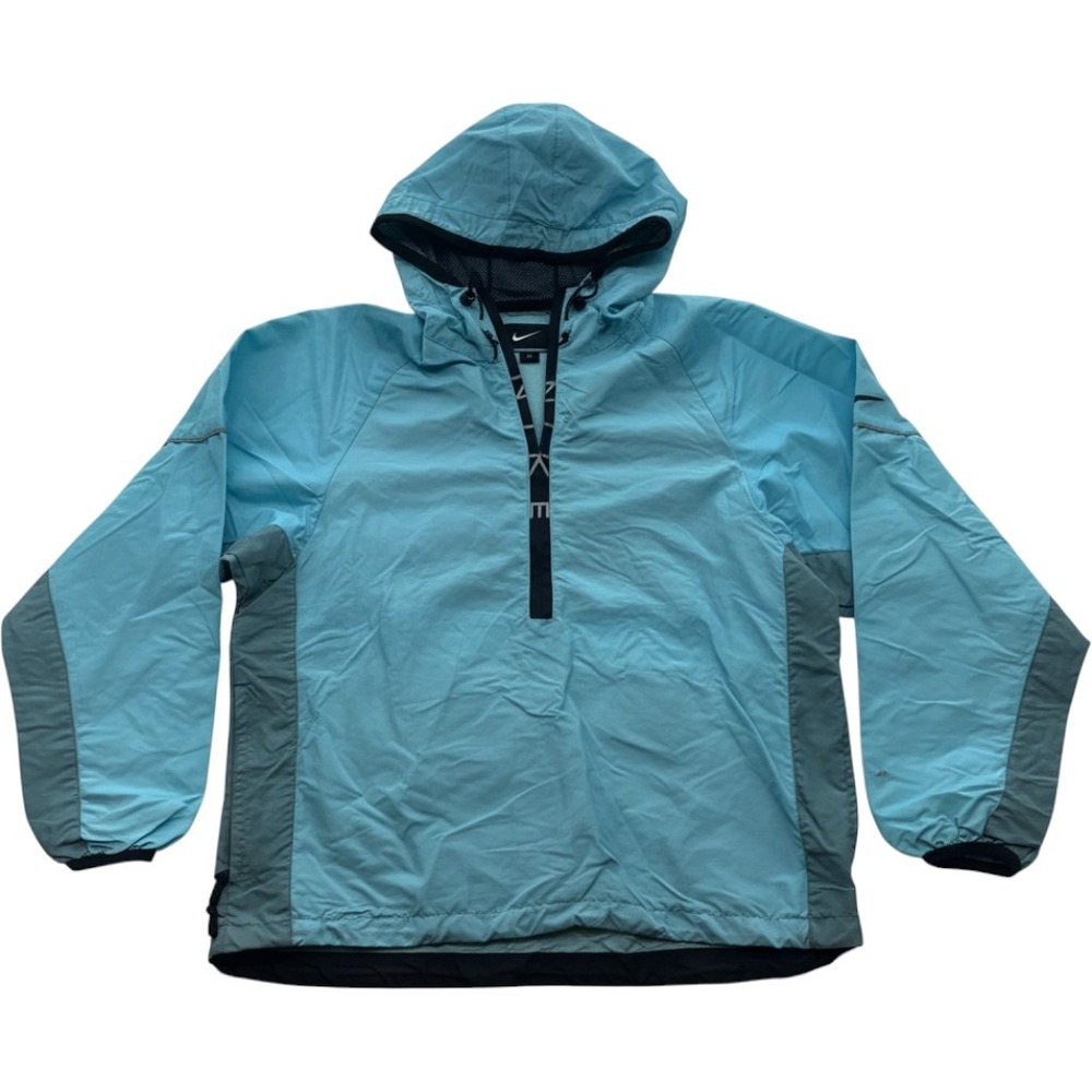 Nike Womens Half Zip Hooded Windbreaker Blue Colorblock Anorak Jacket Small